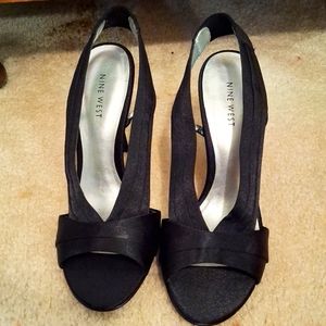 Nine West black satin heels size 9M